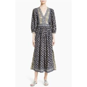 La Vie Rebecca‎ Taylor Indienne Cotton Midi Dress Boho Floral Block Print Small